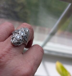 Antique Vintage Platinum Diamond And  Synthetic Sapphire ,,1.00 Ctw Diamond